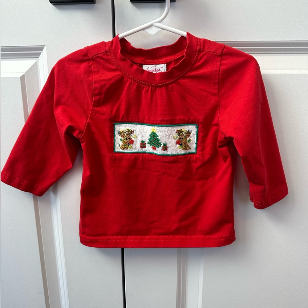 Smocked or Not Christmas Red Long Sleeve Top (Size 12 Months)
